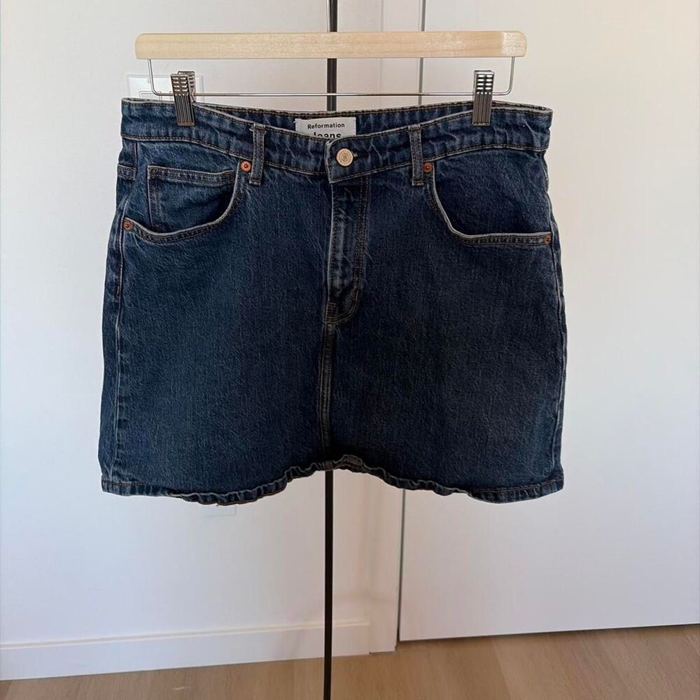 Reformation Lydia High Rise Denim Mini Skirt Blue Wash Size 31